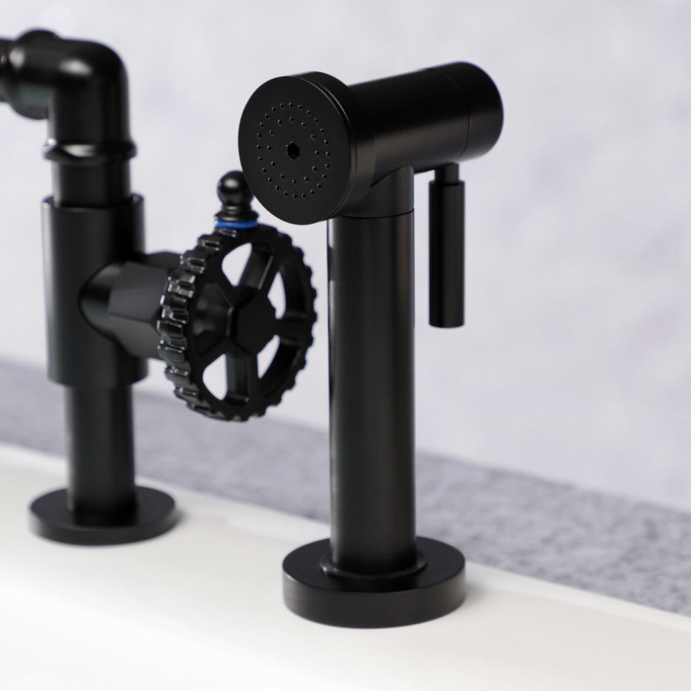 KS2330CG Bridge Kitchen Faucet With Brass Sprayer, Matte Black