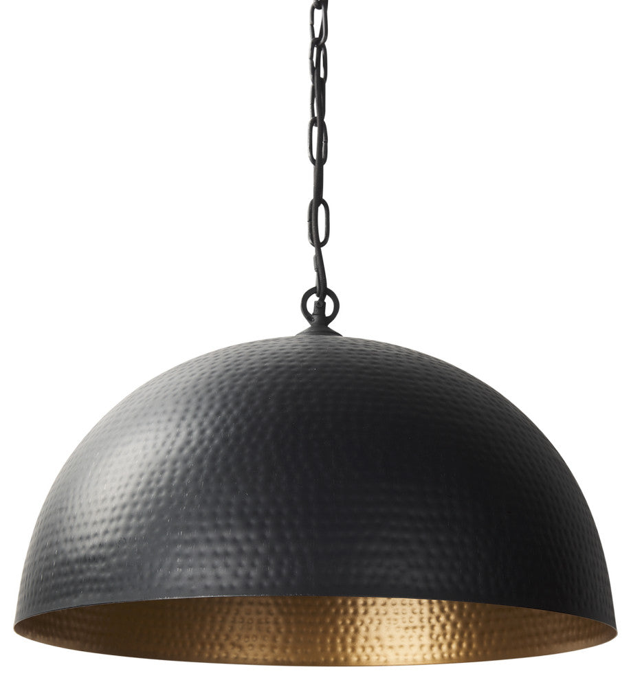 Karina 24" Round Matte Black Hammered Metal Dome Pendant Light