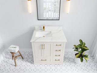 Boston 36" Left Offset Bath Vanity in Alabaster 1.5" Calacatta Laza