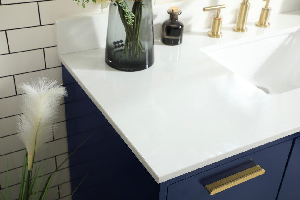 Home Living Modern Natural Oak-Light Bathroom Vanity, Blue, 48"