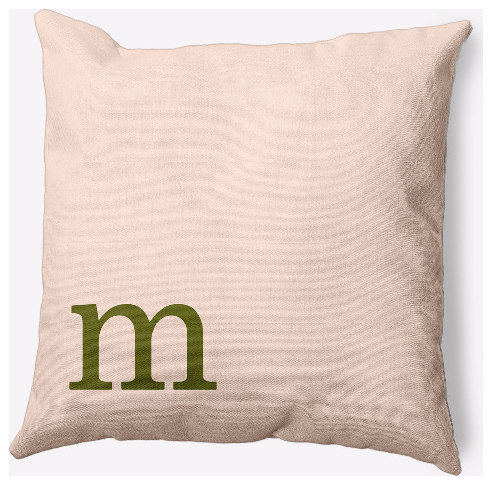 20" x 20" Modern Monogram Indoor/Outdoor Polyester Throw Pillow, Olive