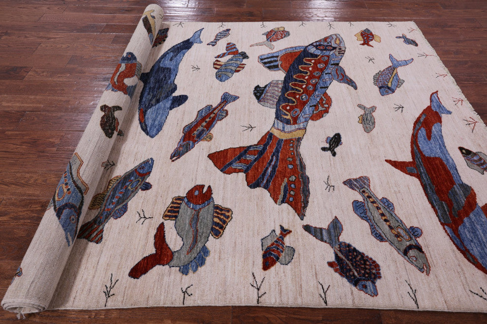 6' 0" X 8' 10" Gabbeh Fish Design Handmade Wool Rug Q10398