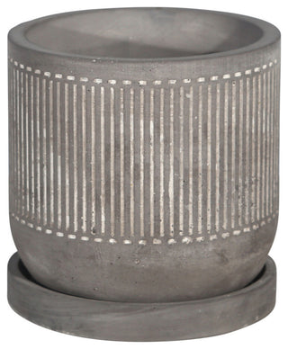 6" Line Pattern Planter With Saucer, Gray
