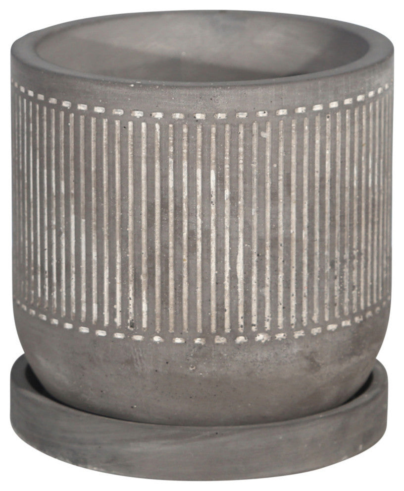 6" Line Pattern Planter With Saucer, Gray