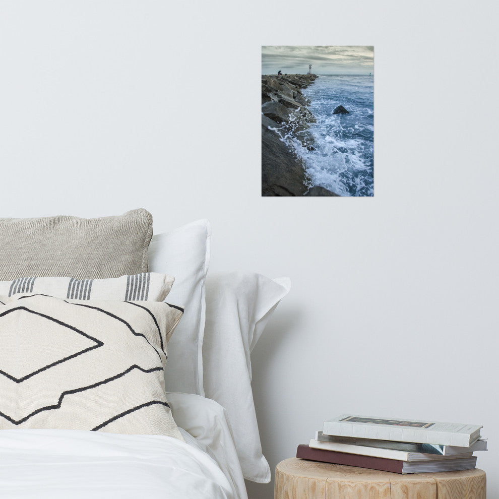 Splashing on the Jetty Landscape Photo Unframed Wall Art Print, 12" X 16"