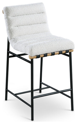 Burke Counter Stool, Cream, Boucle Fabric, White Oak Veneer Metal Dowel