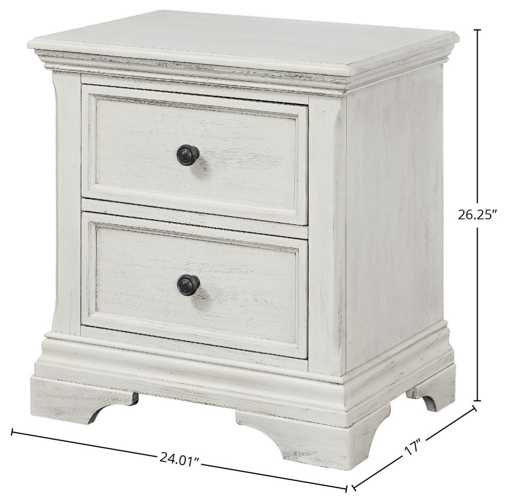 Olivia 2-Drawer Wood Nightstand, Brushed White
