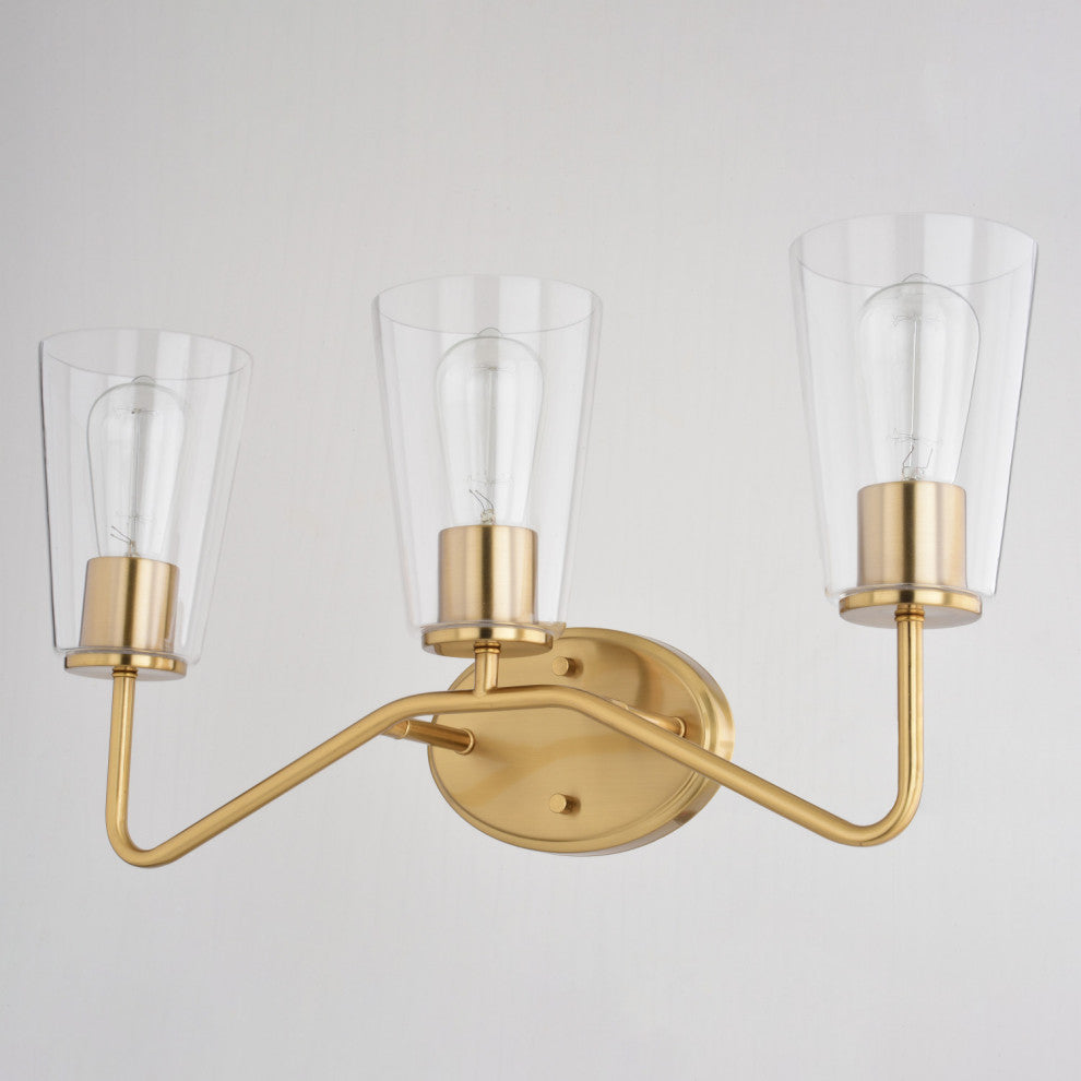 Beverly 3 Light Gold Muted Brass Bathroom Vanity Fixture Clear Glass