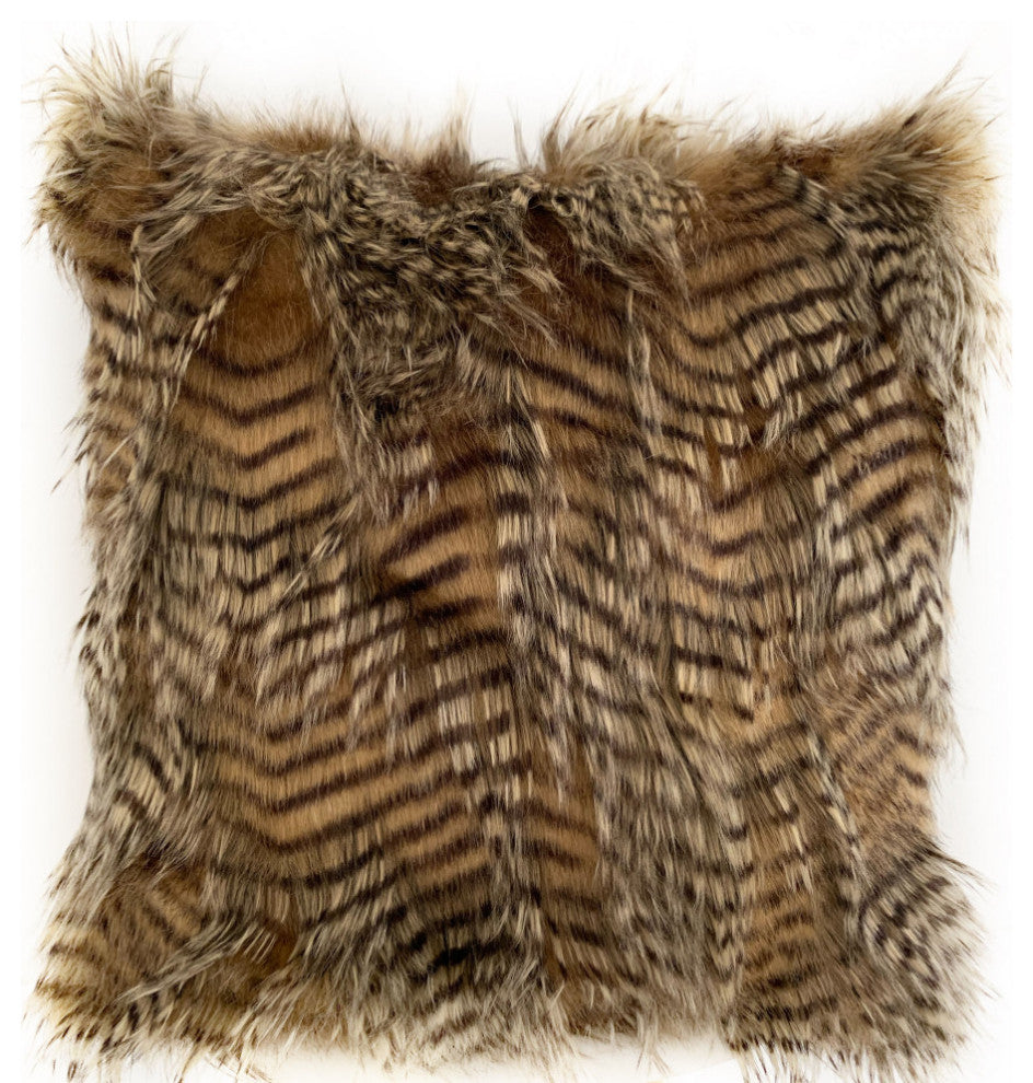 Plutus Brown and Gray Porcupine Animal Faux Fur Luxury Throw Pillow, 16"x16"