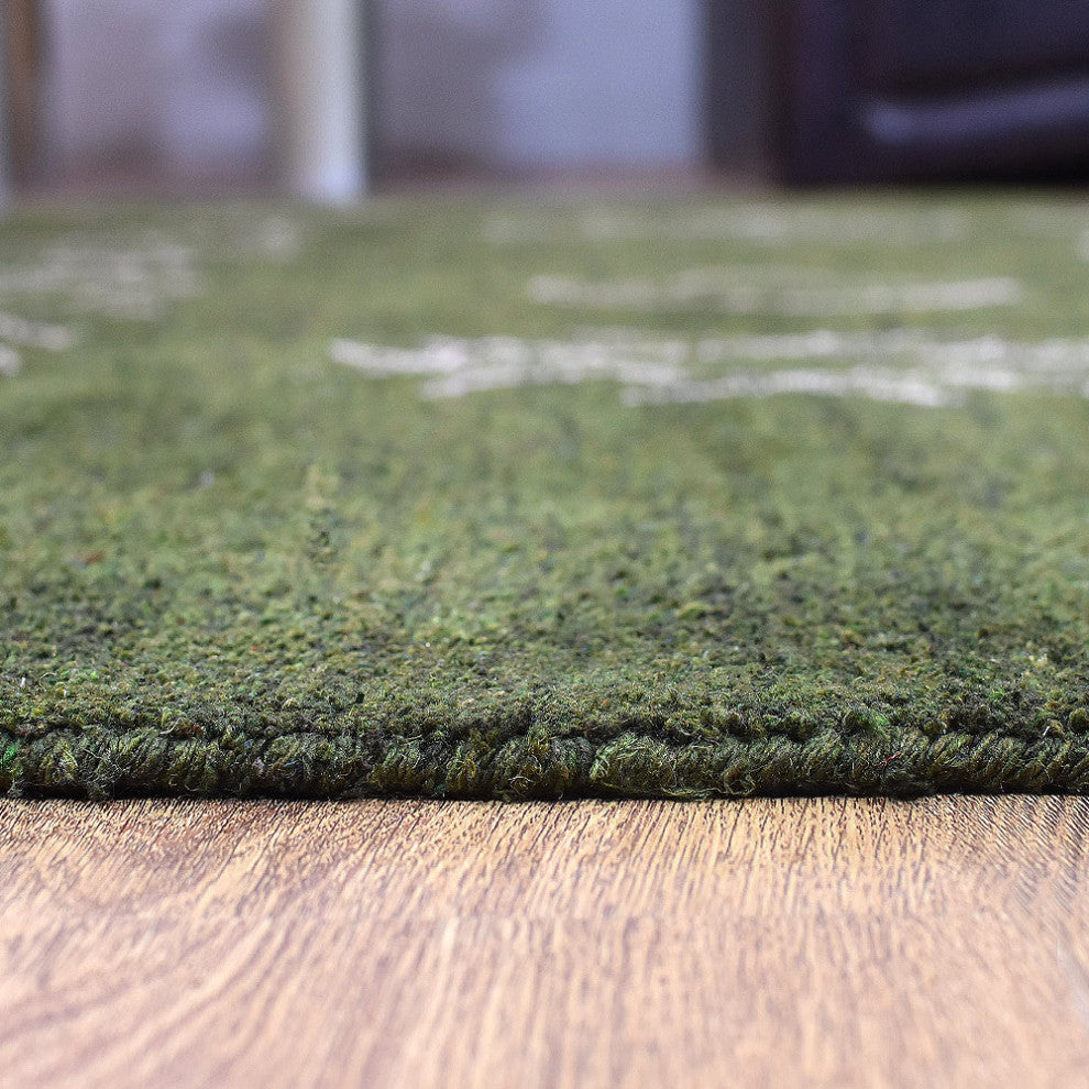 HAND KNOTTED LOOM SILK AREA RUGS-6'x9',Rectangle,Green White,Contemporary