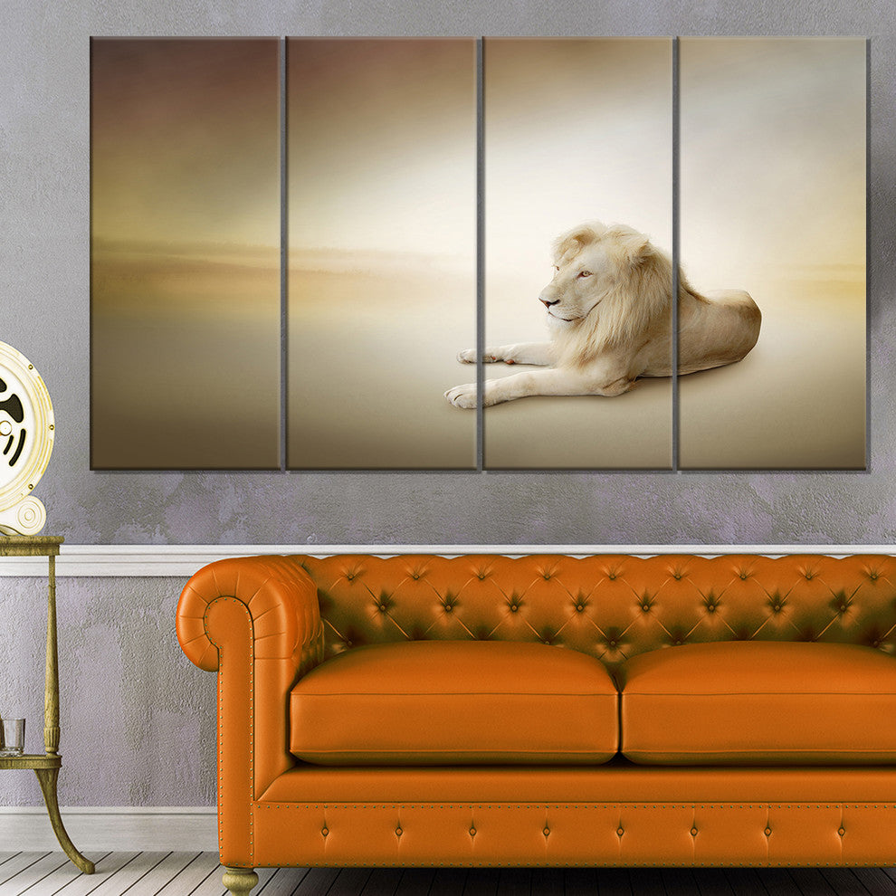 Relaxing King of Animals, Animal Canvas Wall Art, 48"x28", 4 Panels