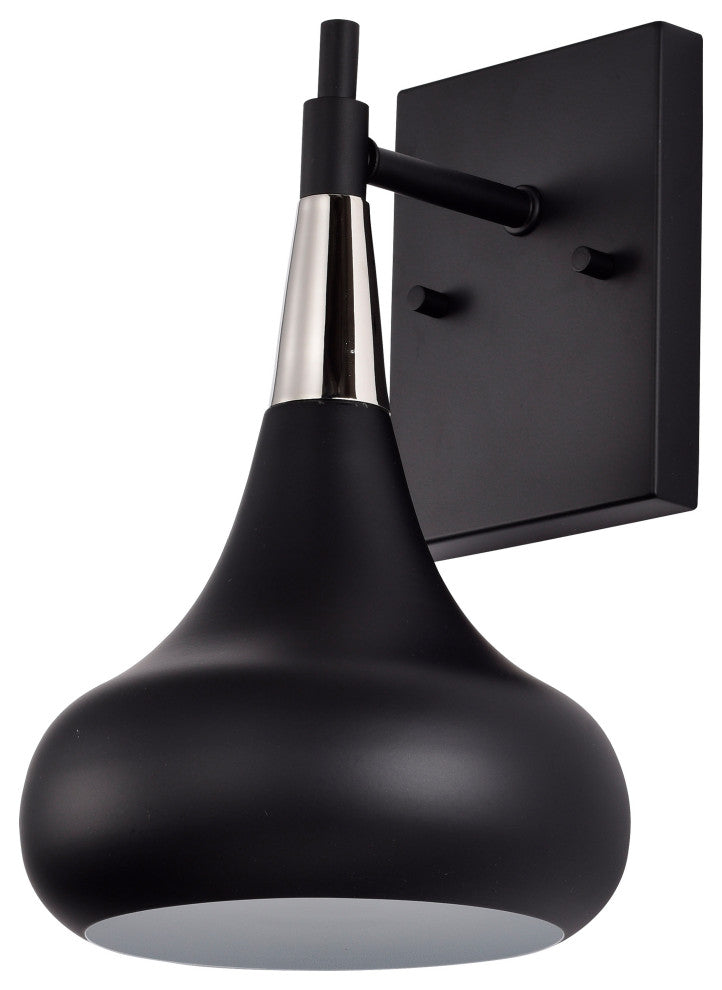 Phoenix 1-Light Wall Sconce, Matte Black With Polished Nickel