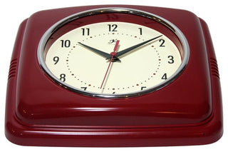 Square Retro Wall Clock, 9.25", Red