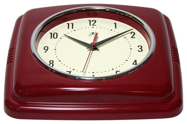 Square Retro Wall Clock, 9.25", Red