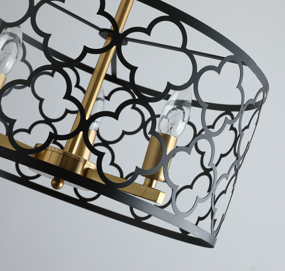 3-Light Geometric Metal Frame Drum Shape Semi Flush Mount Lighting