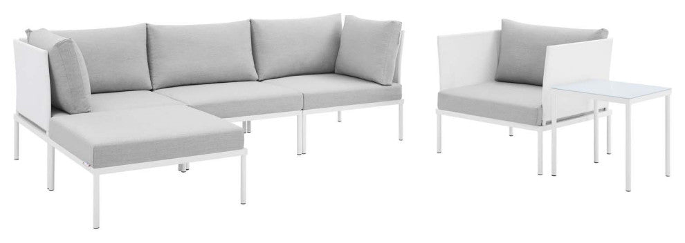 Harmony 6-Piece Sunbrella Outdoor Patio Aluminum Seating Set, White Gray