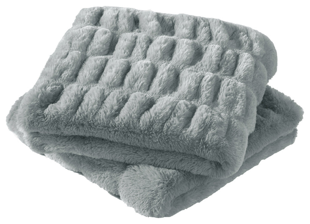 Shar Pei Faux Fur Pillow Shell 2pcs Set, Silver, 20" X 20"
