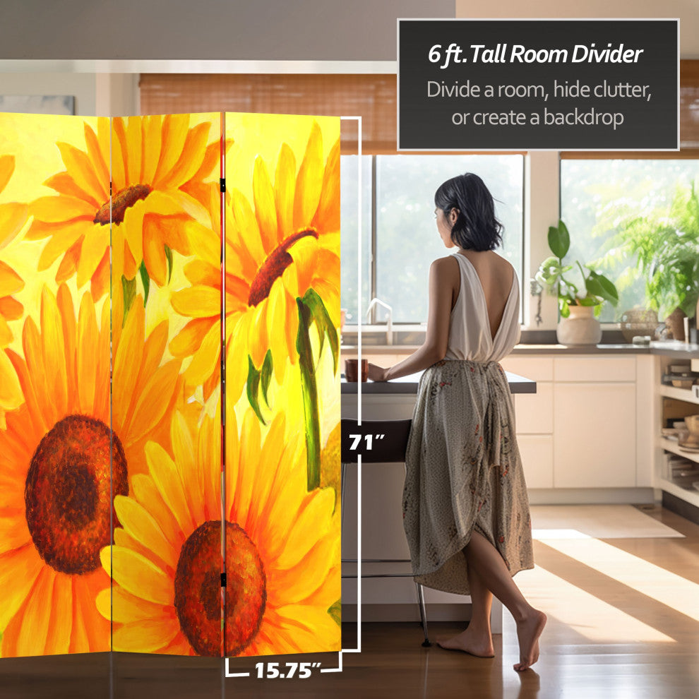 6' Tall Double Sided Poppies and Sunflowers Canvas Room Divider