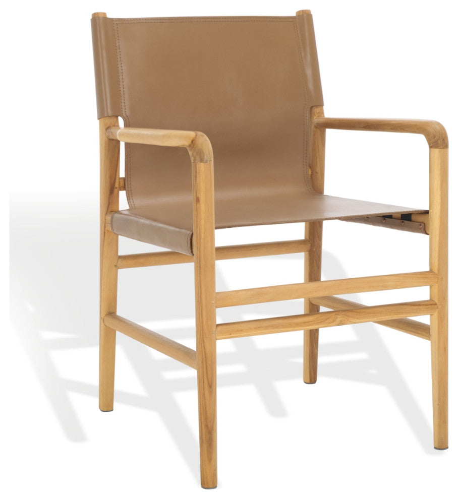 Safavieh Couture Cassaphina Leather Arm Chair, Brown/Natural