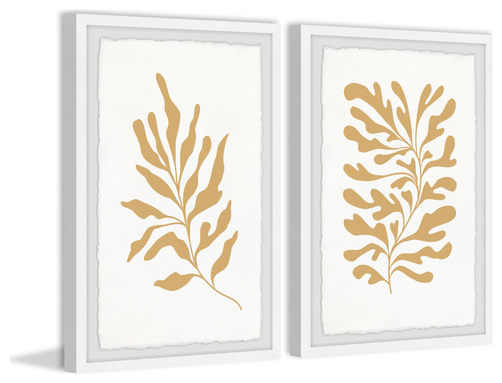 Golden Seaweeds Diptych, Set of 2, 20x30 Panels