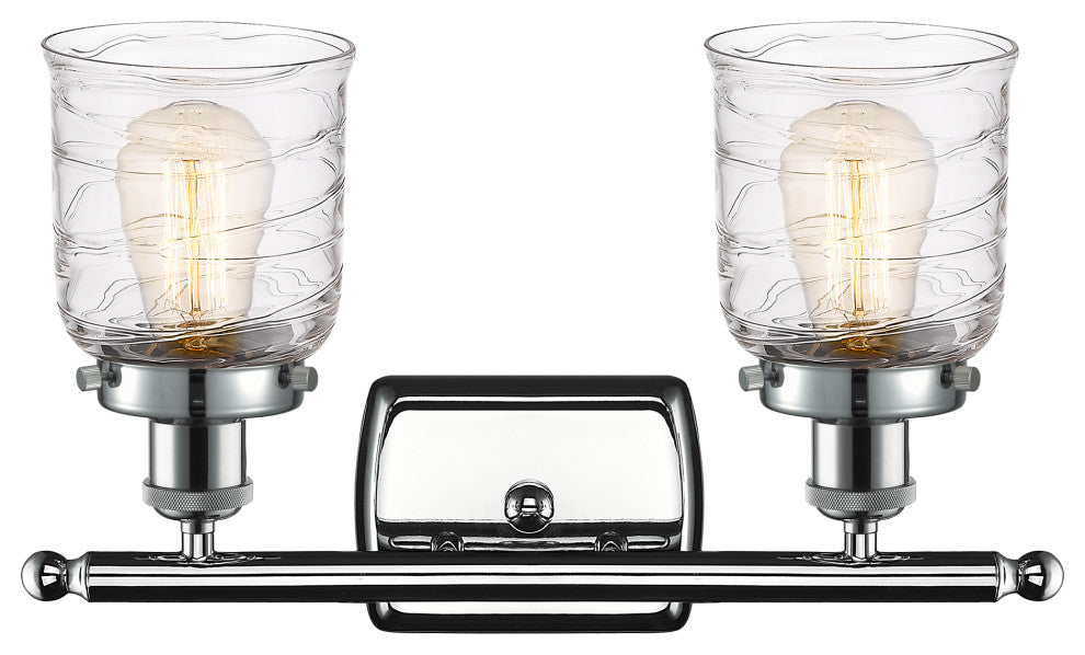 Small Bell 2 Light Bath Vanity Light, Polished Chrome, Deco Swirl
