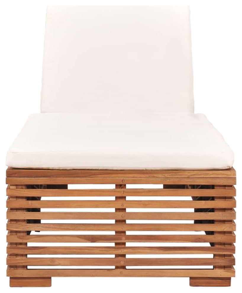 Vidaxl Sun Lounger With Cream Cushion Solid Teak Wood