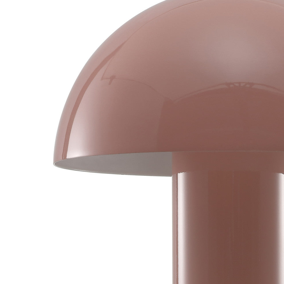Boletus 10.75" Rechargeable/Cordless Iron Integrated Mushroom Table Lamp, Pink