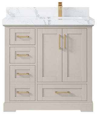 Boston 36" Right Offset Bath Vanity in Fine Grain 2" Calacatta Poanazzo