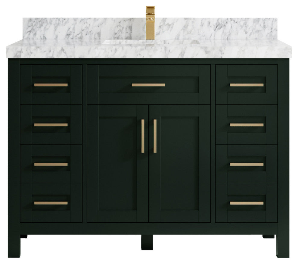 Cambridge 48 Single Sink Bath Vanity in Dark Forest Green 2" Carrara Marble