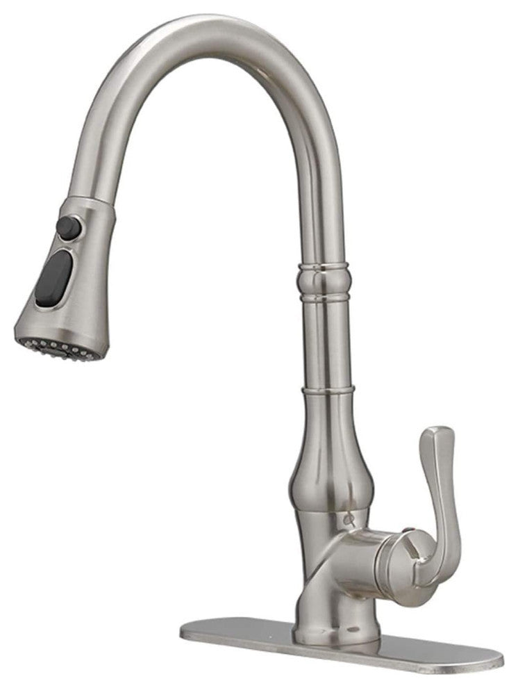 Wellfor Single Level Stainless Steel Kitchen Faucet With Pull Down Spray, Brushed Nickel