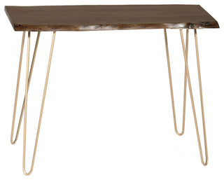Seti Live Edge Console Table, Elm and Gold