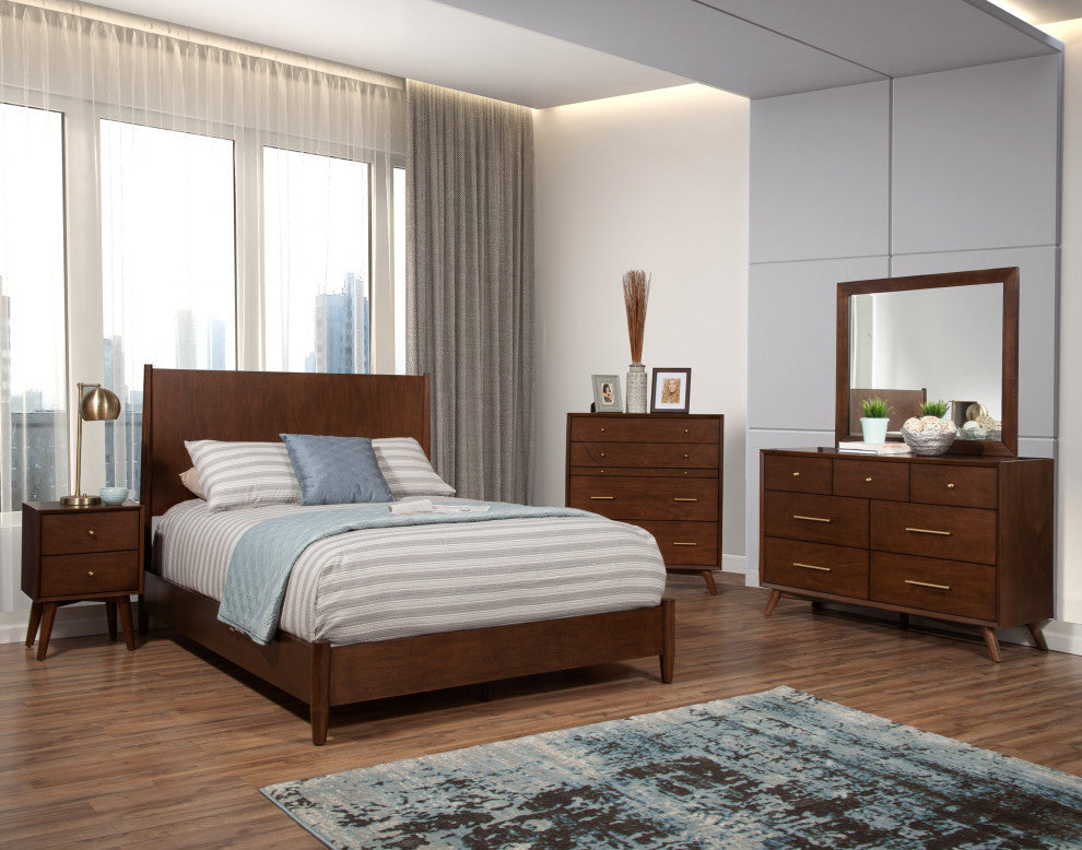 Flynn Mid Century Modern Standard King Panel Bed, Walnut