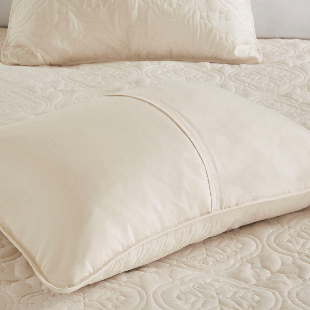 510 Design Oakley Quilted Oversized 3-Piece Bedspread Set, Cream, Full/Queen