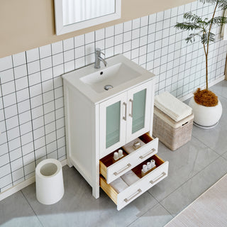 Vanity Art Vanity Set With Ceramic Top, 24", White, Standard Mirror