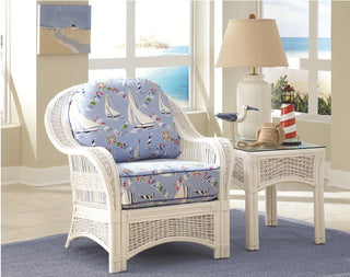Regatta Arm Chair in White, Aqua Fabric