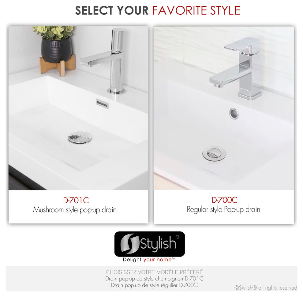 STYLISH Polished Chrome Pop-Up Bathroom Sink with Overflow Set of Two
