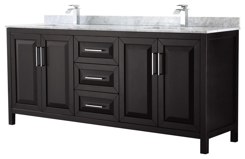 80" Double Vanity, Espresso, White Carrara Marble Top, Undermount Square Sinks