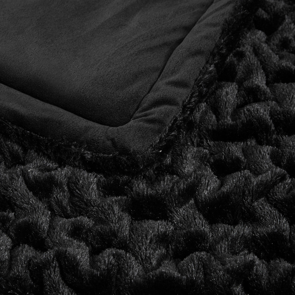 Madison Park Ruched Fur Ruched Long Fur 50x60" Throw Blanket, Black