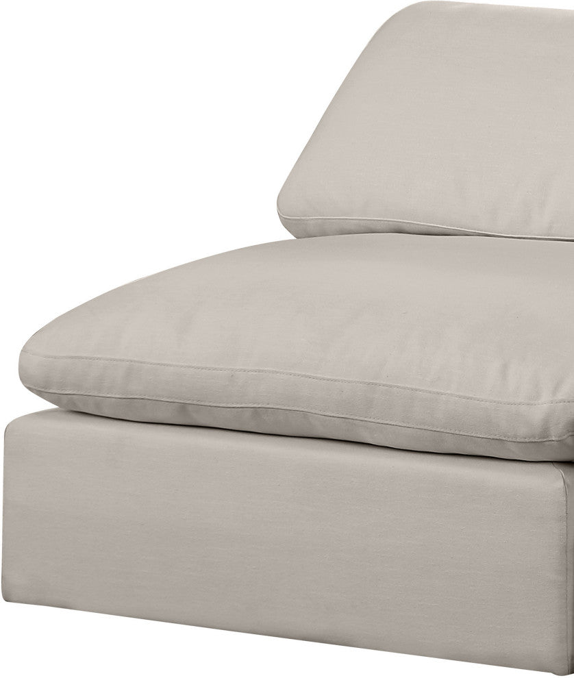 Comfy Upholstered Modular Sofa, Beige, 2-Piece: 2 Armless Chair, Linen Textured Fabric
