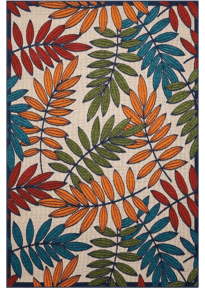 10' X 13' Beige Green And Orange Floral Non Skid Indoor Outdoor Area Rug