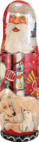 Wood Carved Russian Matreshka Santa Claus With Polar Bears Bottle Holder