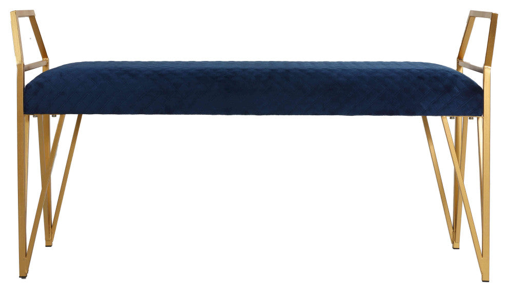 Cortesi Home Danica Bench Ottoman, Navy Blue and Gold