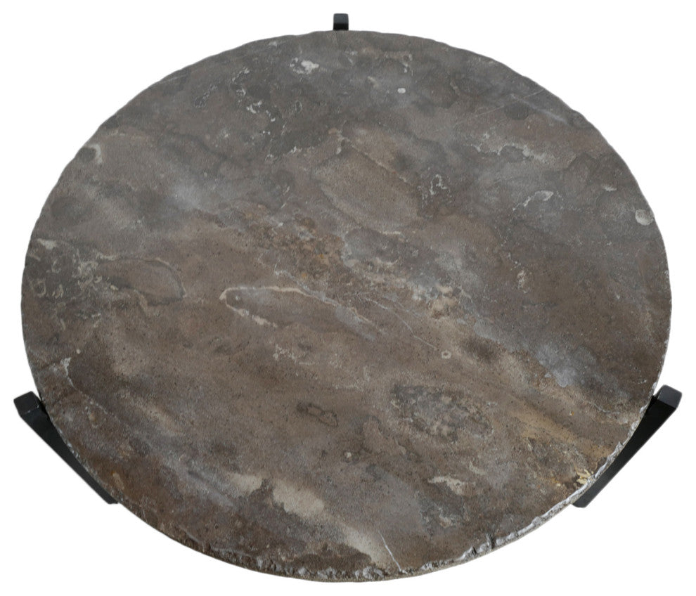 Round Stone and Iron Coffee Table