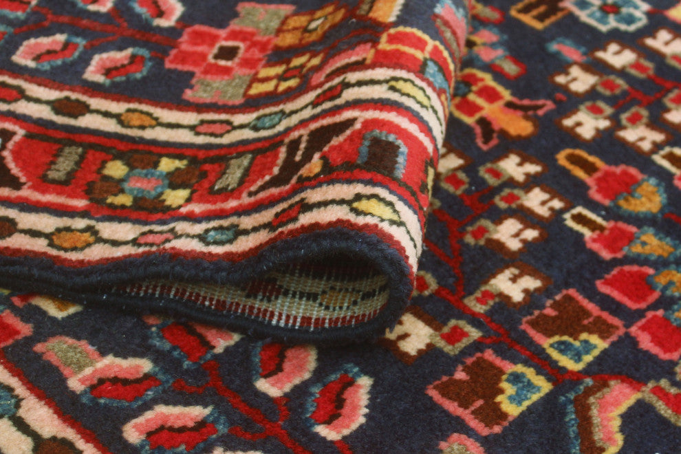 Fine Vintage Distressed Adriadna Red/Navy Runner, 3'3x12'7