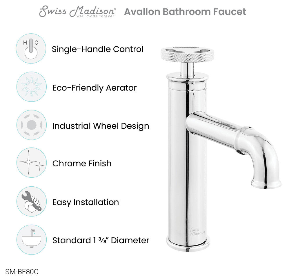 Avallon 7" Single Handle, Bathroom Faucet, Chrome