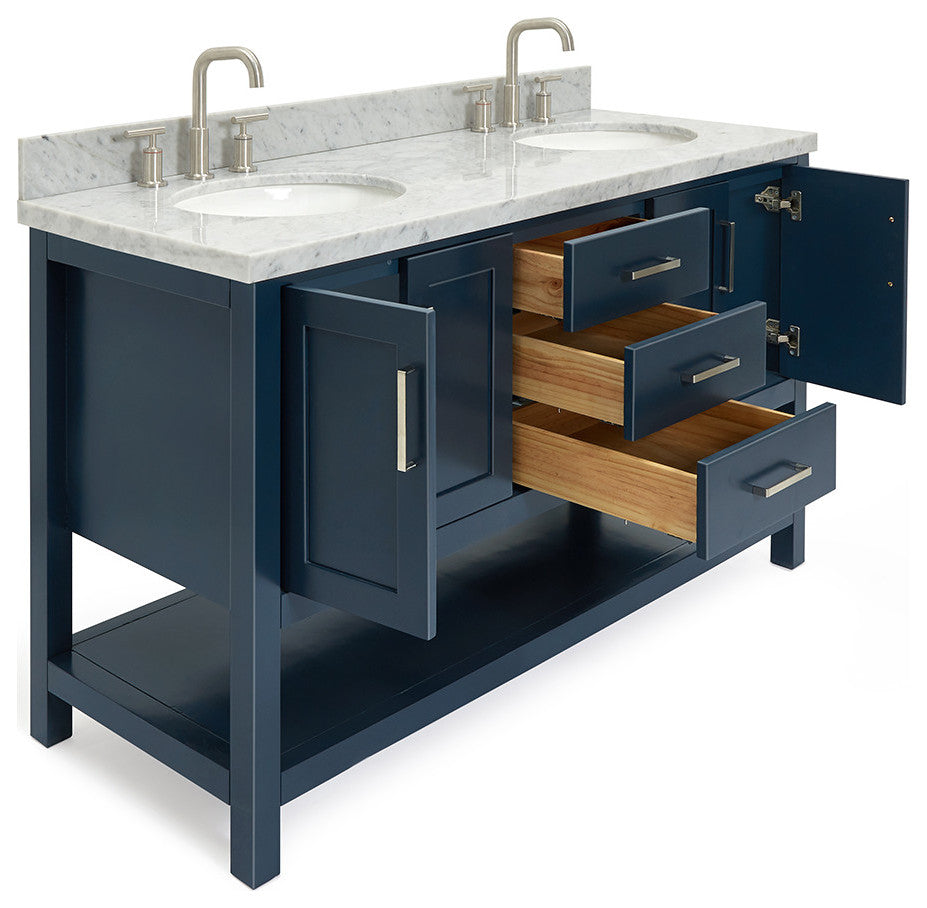 Magnolia 61" Oval Sinks Bath Vanity, 1.5" Carrara Marble