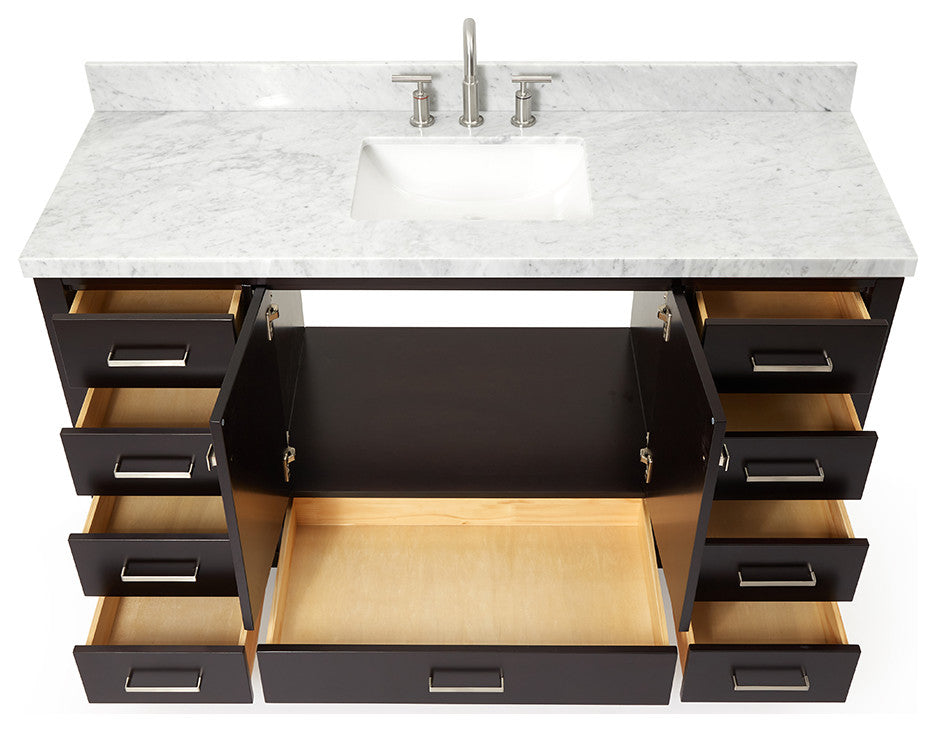 Cambridge 61" Bath Vanity With Marble Top With White Basin