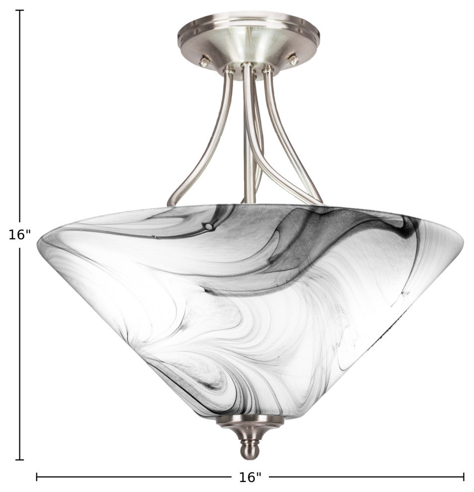 Capri 3-Light Semi-Flush Mount, Brushed Nickel/Onyx Swirl