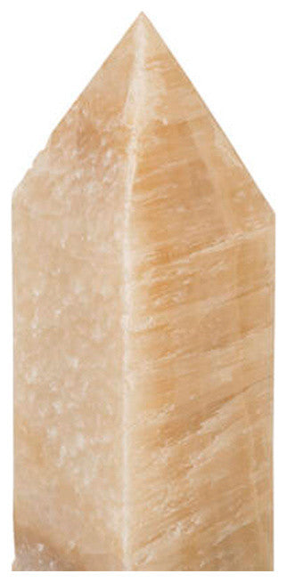Luxe Natural Stone Obelisk Sculpture 18",  Geometric Alabaster White Minimalist