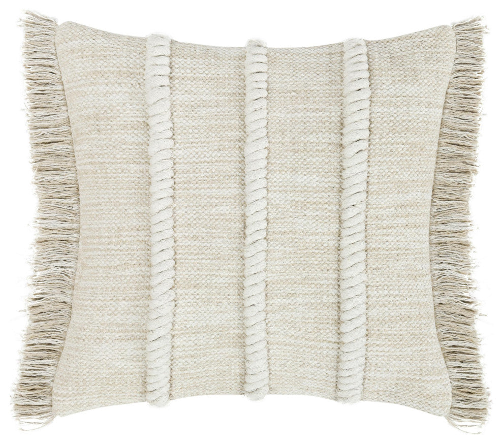 Lucera Woven Fabric Throw Pillow, Beige, 22x22